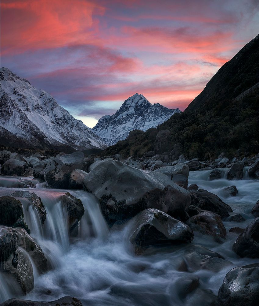 Mount Cook Cascades Taken in Mackenzie District, New Zealand With NiSi S5 holder, Soft GND (3 Stops), CPL